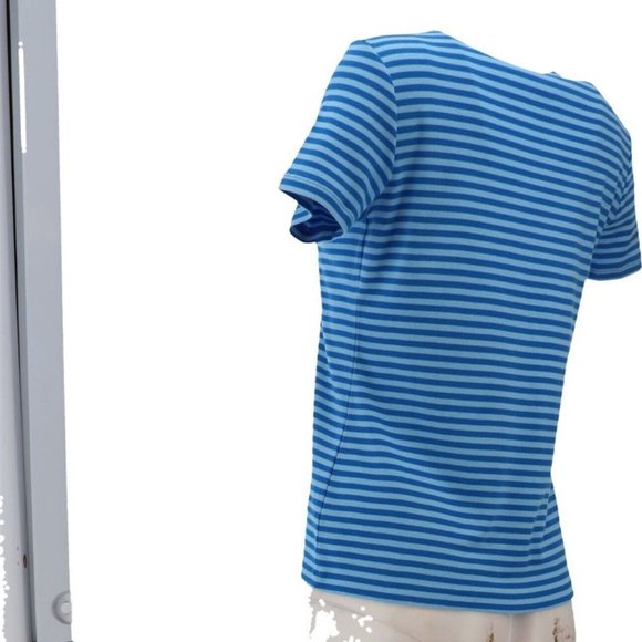 NWT LANDS' END SHORT SLEEVE 1X1 RIB CREW NECK STRIP SHIRT AQUARIU STRIPE SP - Picture 4 of 9